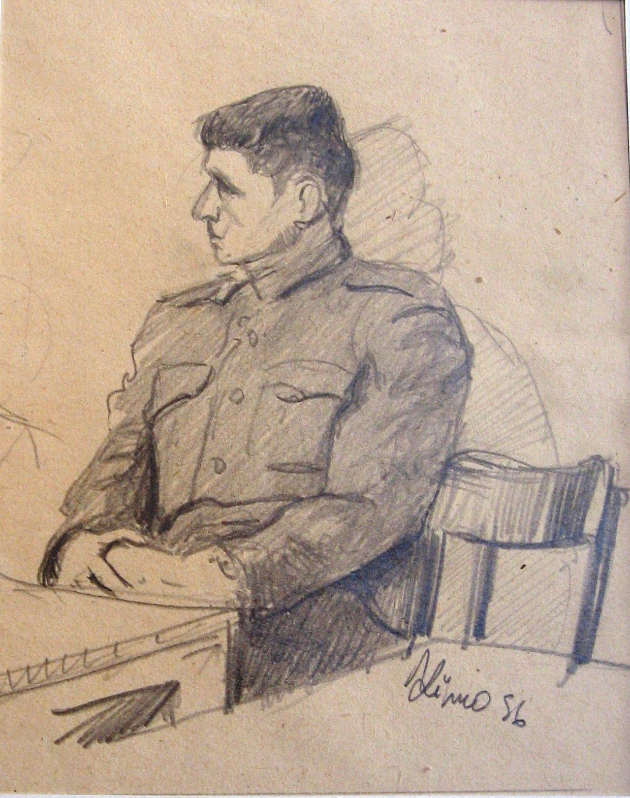 1956 - 006 - 0939 - sedící voják - tužka 10x13