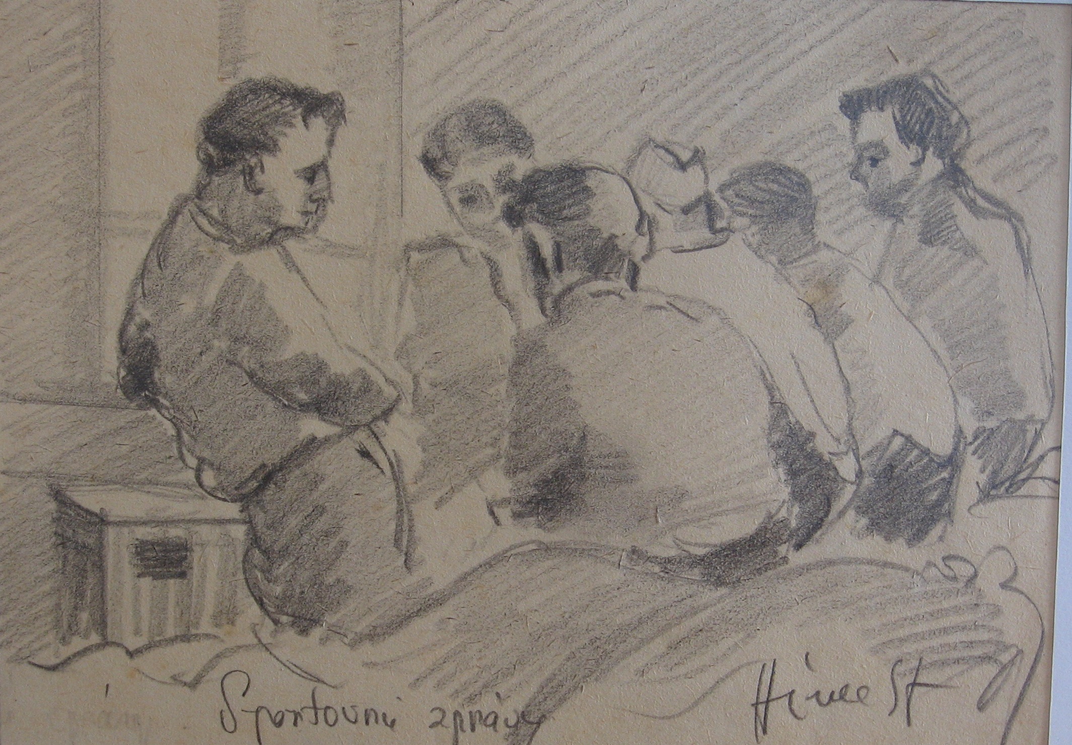 1957 - 041 - 0959 - poslech zpráv u tranzistoru - tužka 20x14