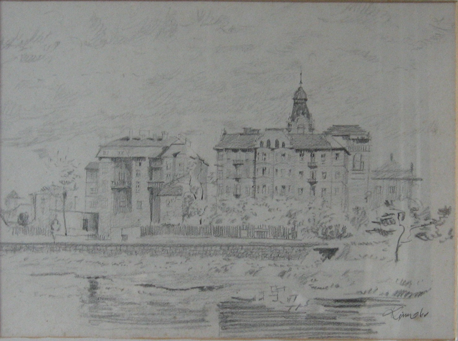 1960 - 001 - 0876 -  Ostrava, domy u Ostravice - tužka 37x27