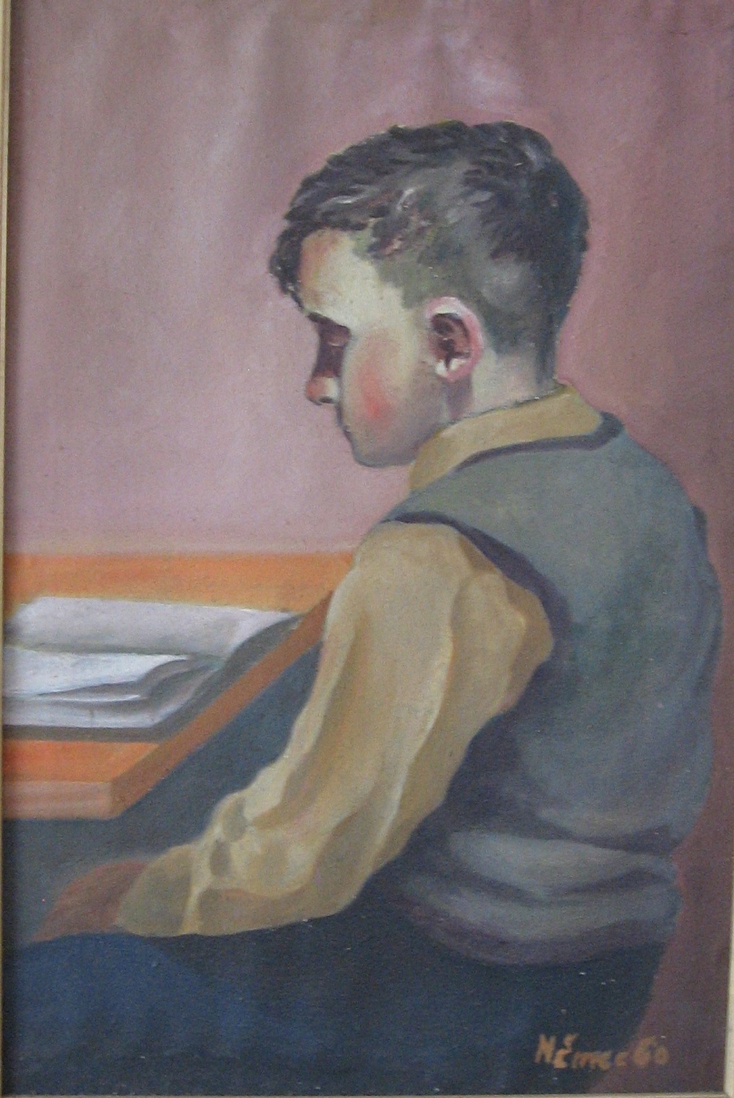 1960 - 003 - 0089 - bratr Jenda u knihy  - plátno a olej 40x60cm