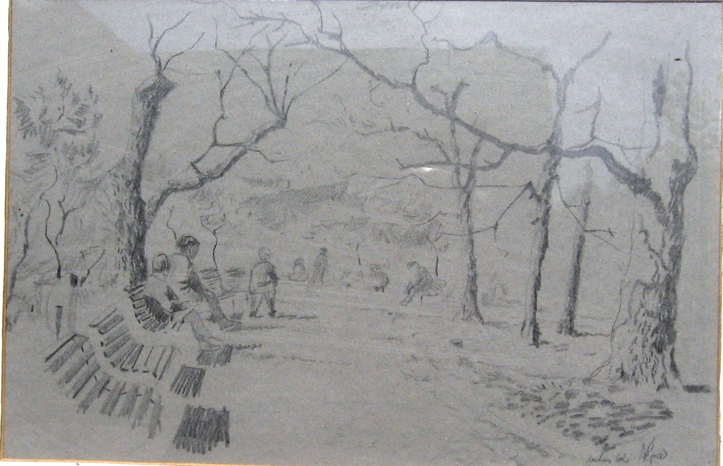 1962 - 007 - 0033 -   Brno - park s lavičkami za Domem umění - 42x27 tužka