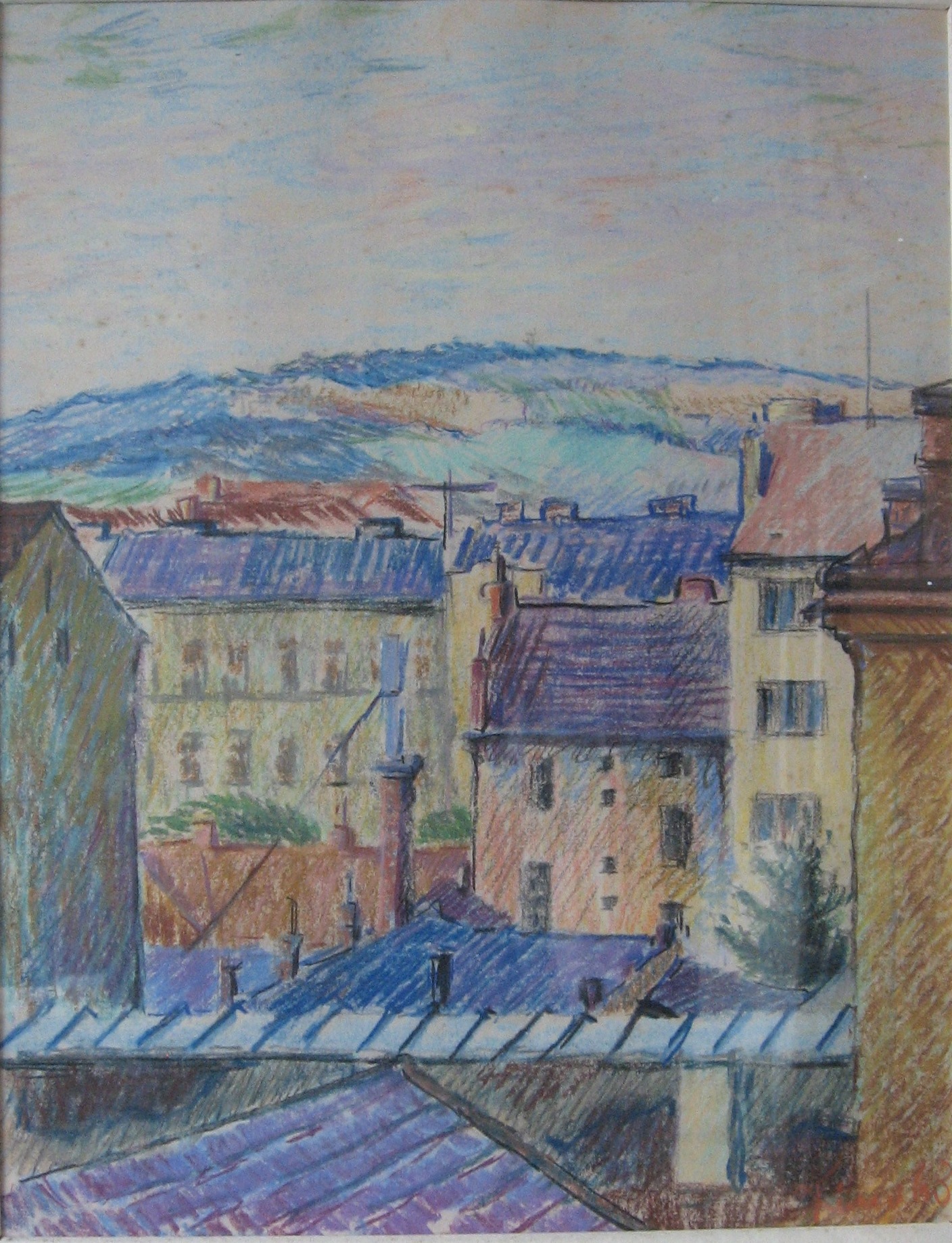 1963 - 006 - 0082 - Brno - Francouzská ulice - domy - pastel 37x48