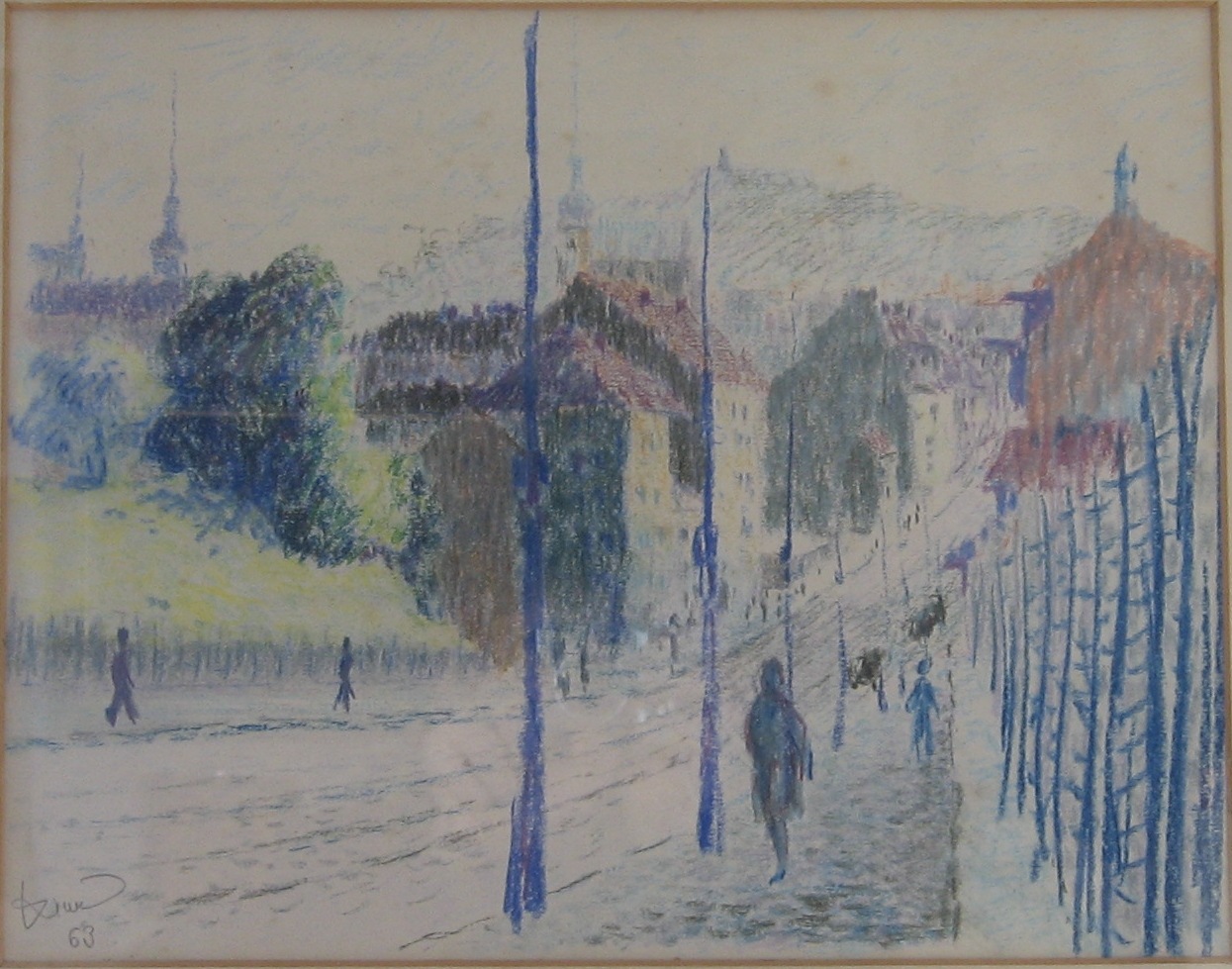 1963 - 010 - 0312 -  Brno - Merhartova ulice - pastel 35x28