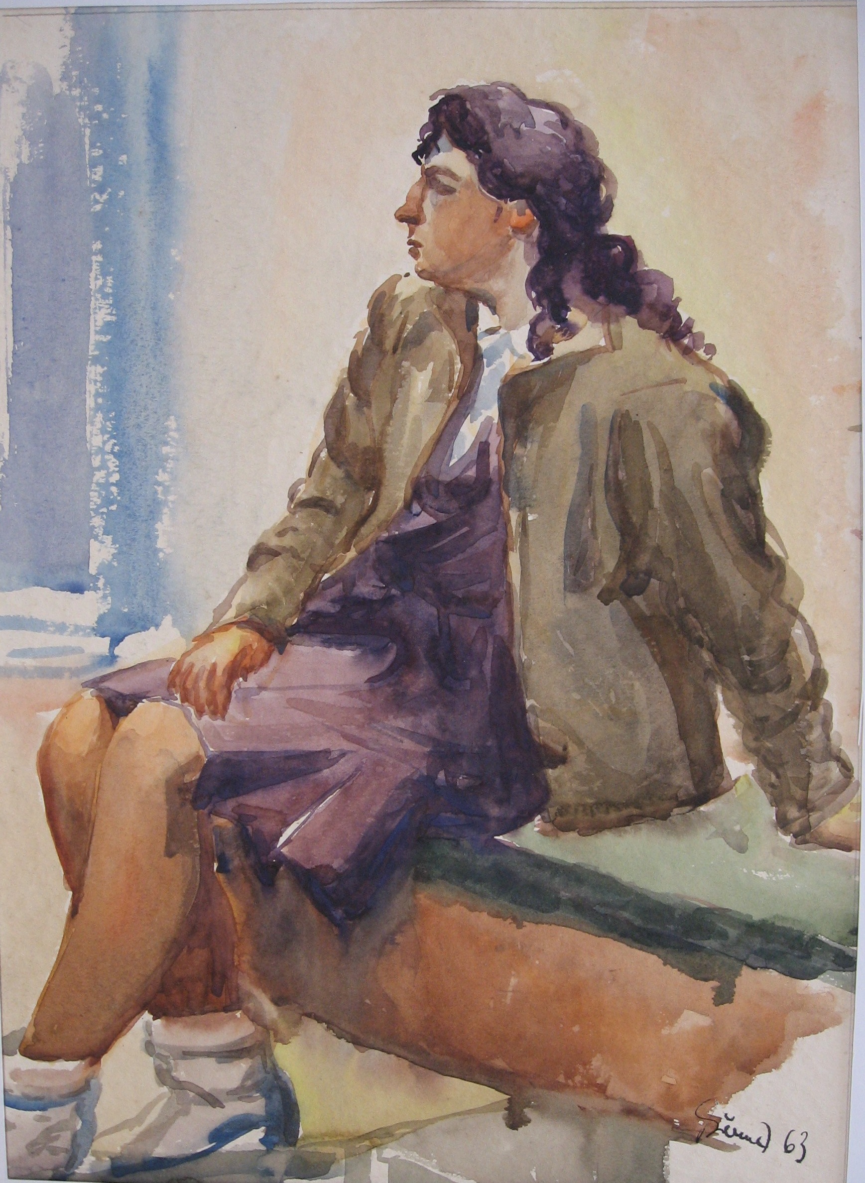 1963 - 032 - 0709 - dívka - model - akvarel 28,5x39,5