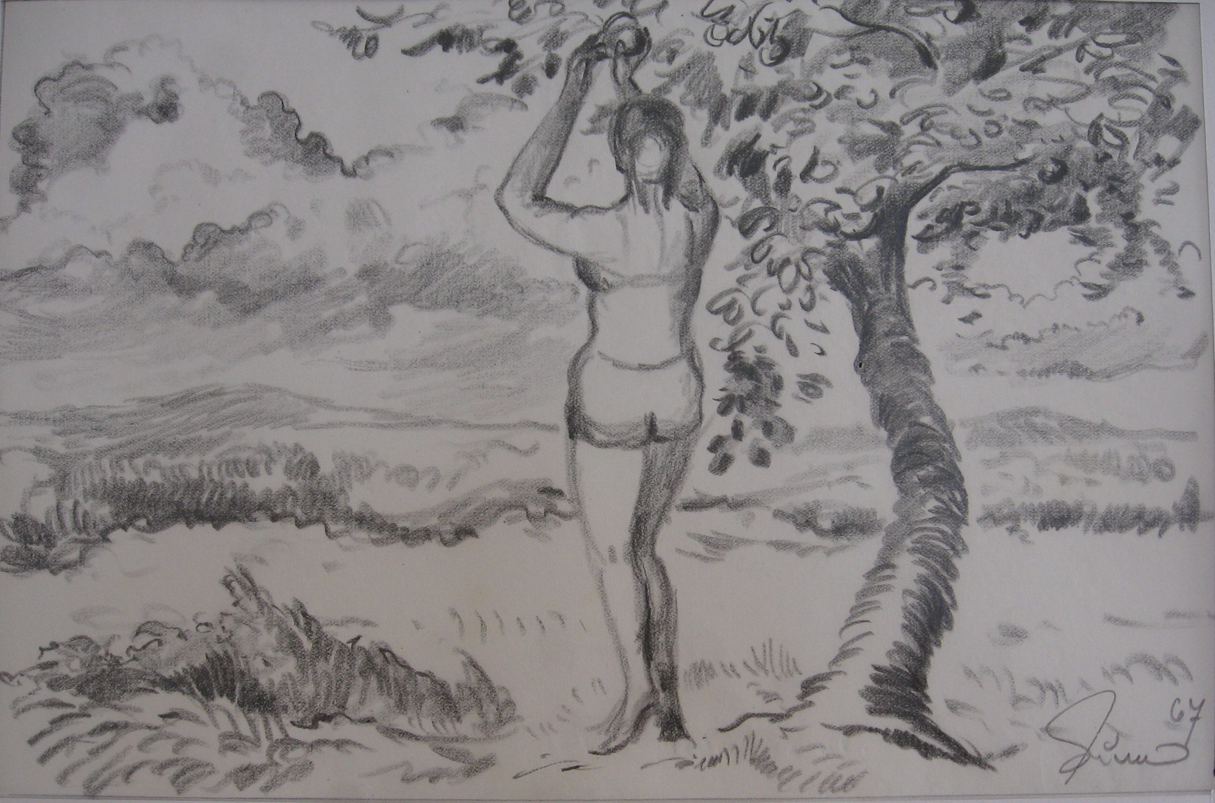 1967 - 005 - 0616 - žena v zahradě - tužka 29x18,5
