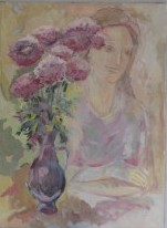 1979 - 015 - 0162 -sedění u kytice - plátno olej 75x55