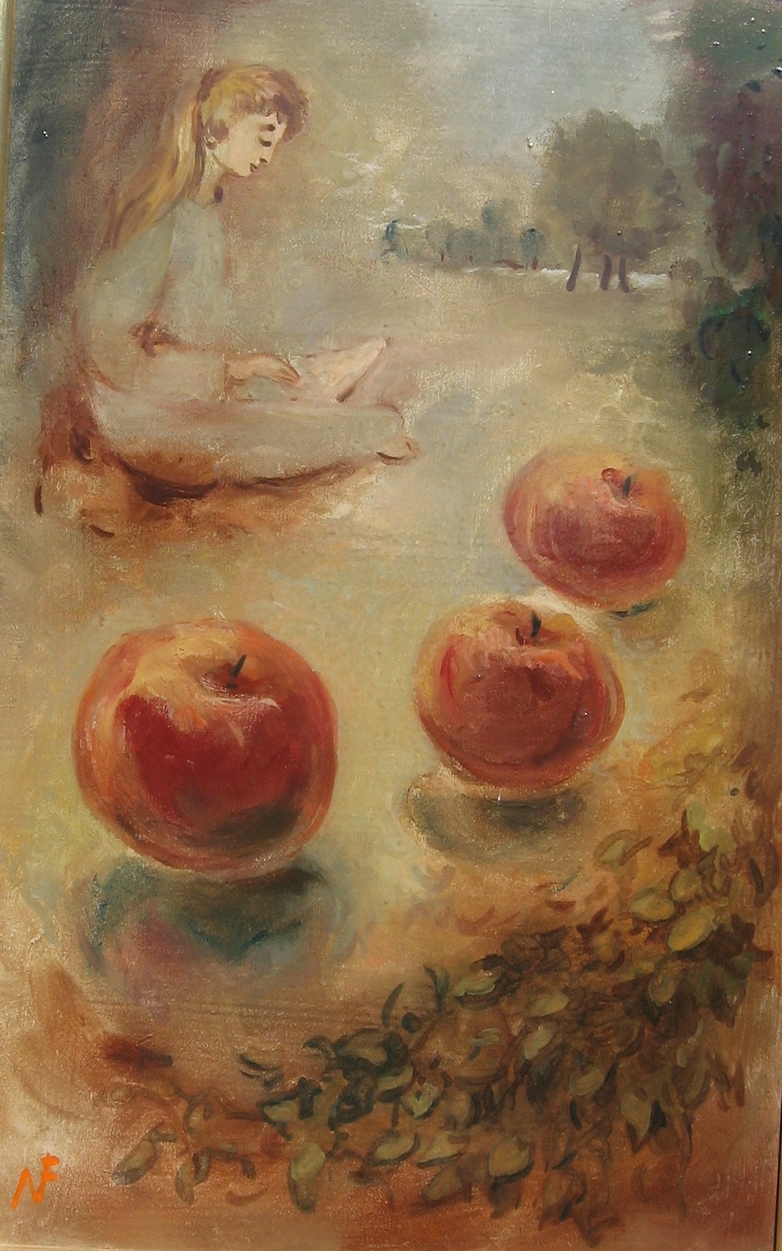 1985 - 056 -  0501 - malířka podzimu - sololit olej 25x40