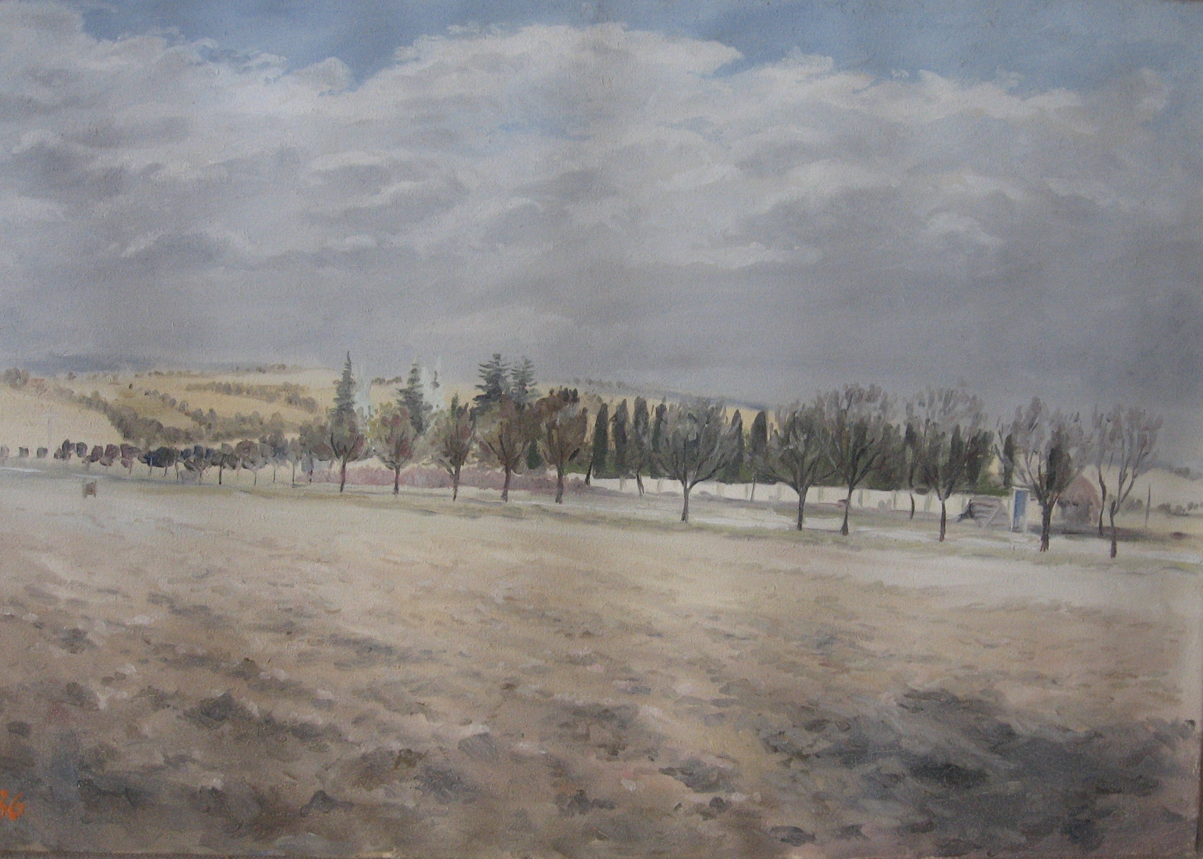 1986 - 021 -  0303 - Babice u hřbitova - plátno olej 95x65