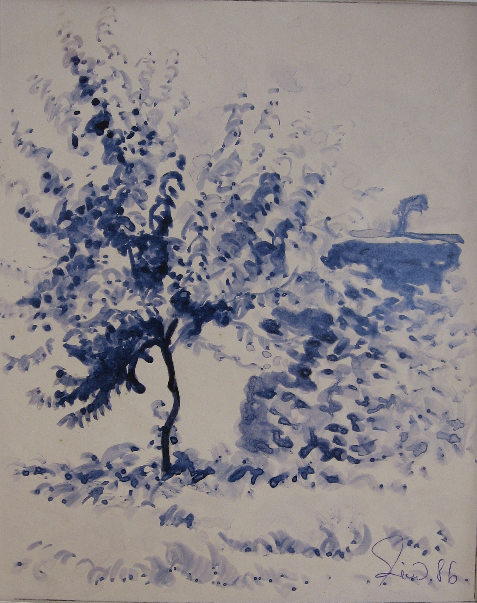 1986 - 040 - 0664 - broskev - inkoust štetcem - 19x24