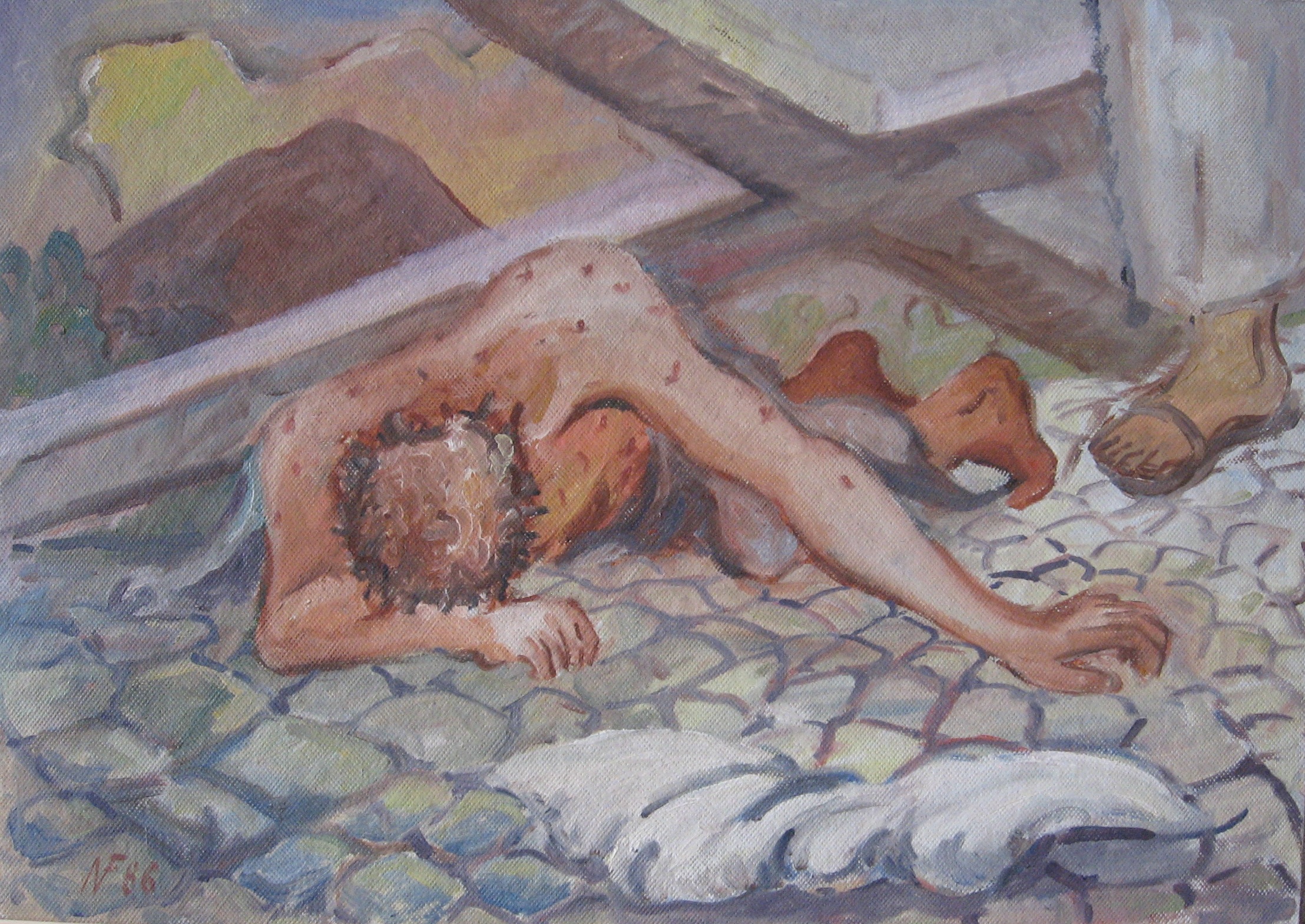 1986 - 050 - 0895 - pod křížem - lepenka olej 70x50