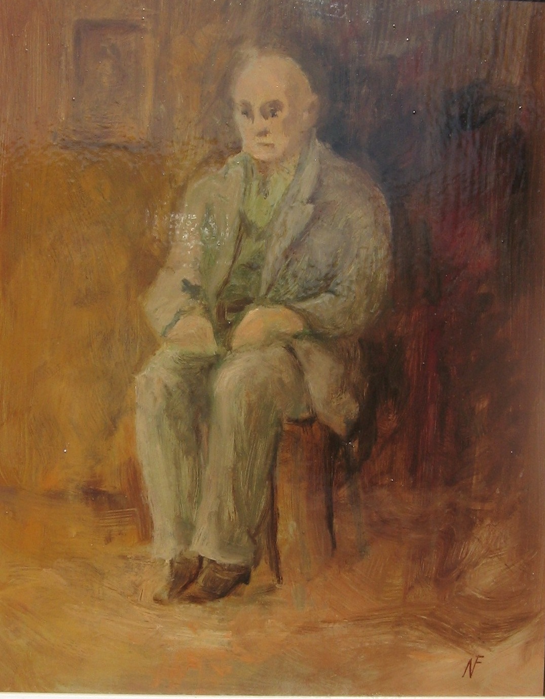 1991 - 050 -  0426-50 - Starý muž hledící přímo - sololit olej 19x24